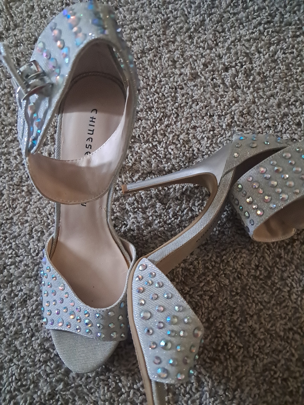 Chinese Laundry Champagne Rhinestone Ankle-Strap Heels